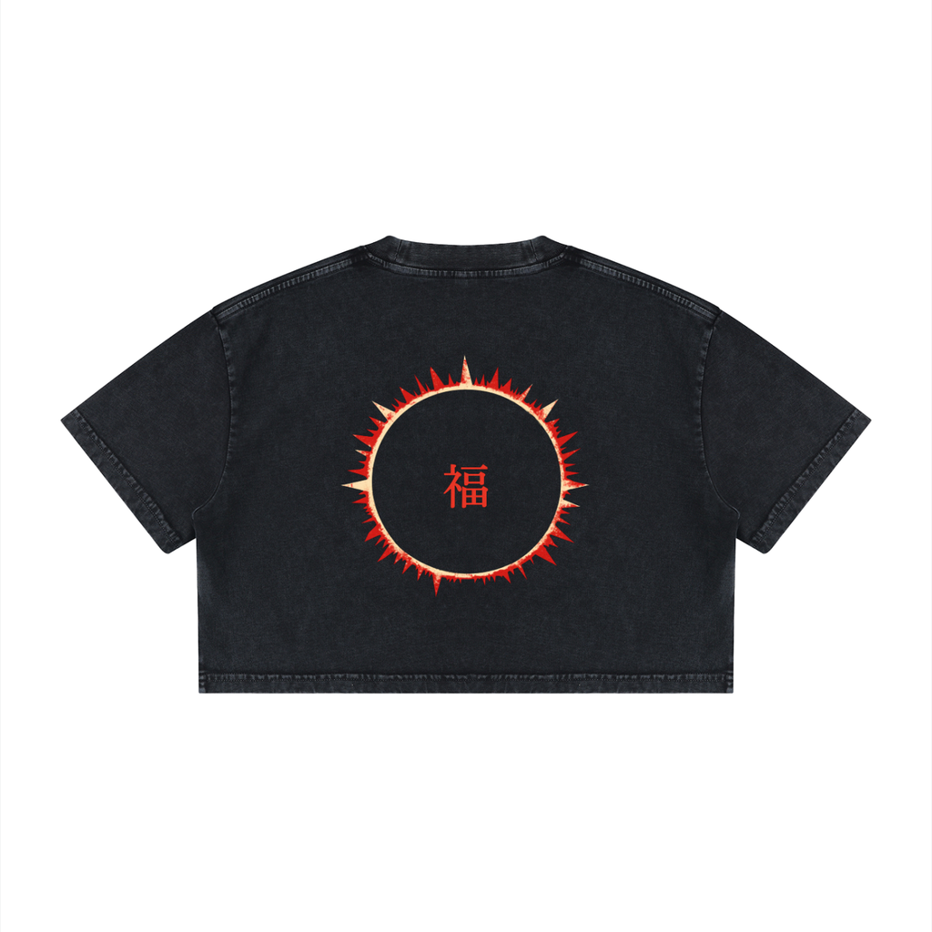 SOFUA Women's Mineral Wash Crop Tee — mineral-washed black crop tee, alternate view