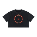 SOFUA Women's Mineral Wash Crop Tee — mineral-washed black crop tee with eclipse mark