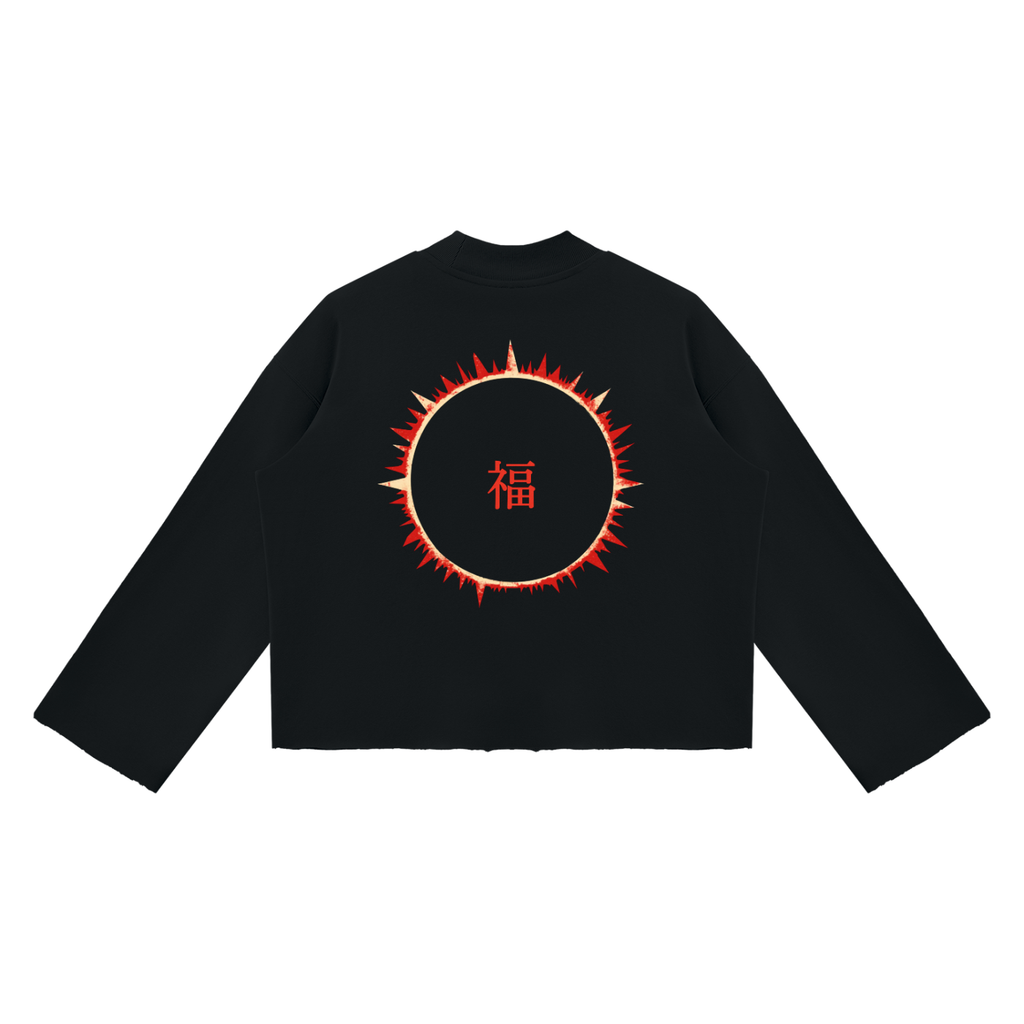 SOFUA Boxy Mock-Neck Sweatshirt — black boxy raw-edge sweatshirt, alternate view