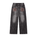 SOFUA Vintage Wash Wide-Leg Jeans — vintage-washed black wide-leg denim with eclipse mark