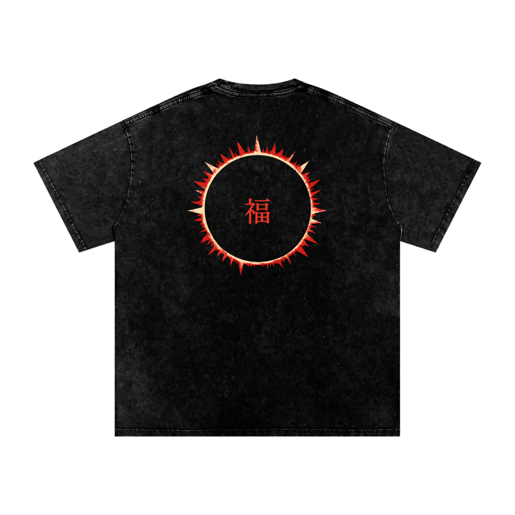 SOFUA Snow Wash Tee — washed black tee, full eclipse mark across the back
