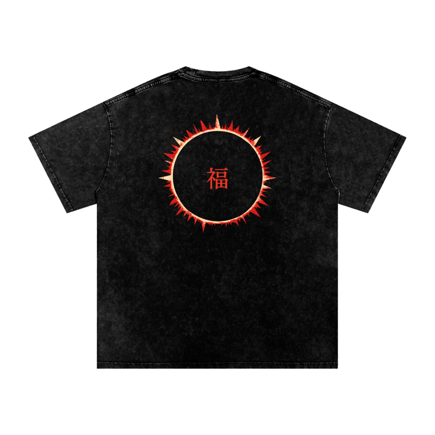 SOFUA Snow Wash Tee — washed black tee, full eclipse mark across the back