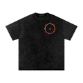 SOFUA Snow Wash Tee — washed black tee, red eclipse mark on the chest, front view