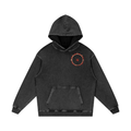 SOFUA Snow Wash Hoodie — washed black hoodie, red eclipse mark on the chest