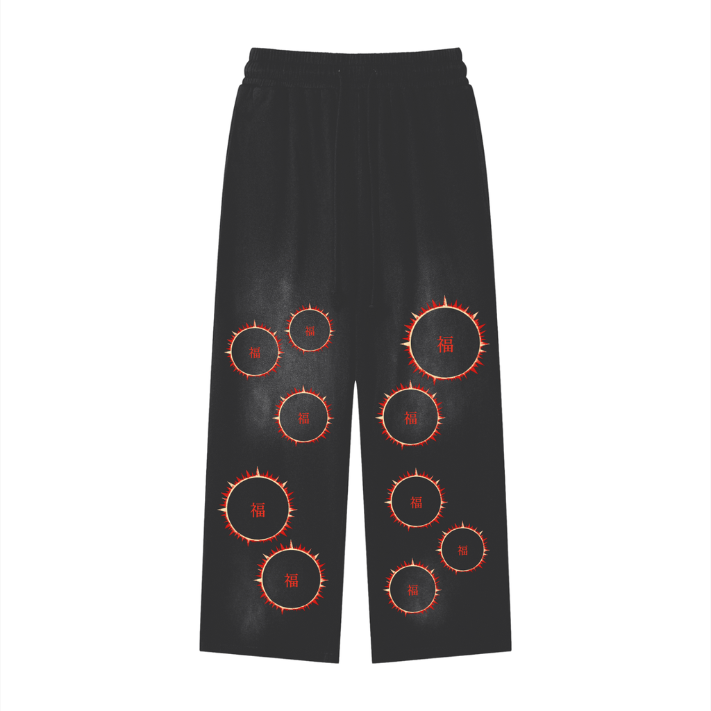 SOFUA Sunfade Sweatpants — sun-faded black loose fit sweatpants with eclipse mark