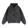 SOFUA Zip Fleece Hoodie — black boxy zip-through fleece hoodie with eclipse mark