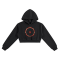 SOFUA Women's Cropped Hoodie — black cropped heavyweight hoodie with eclipse mark