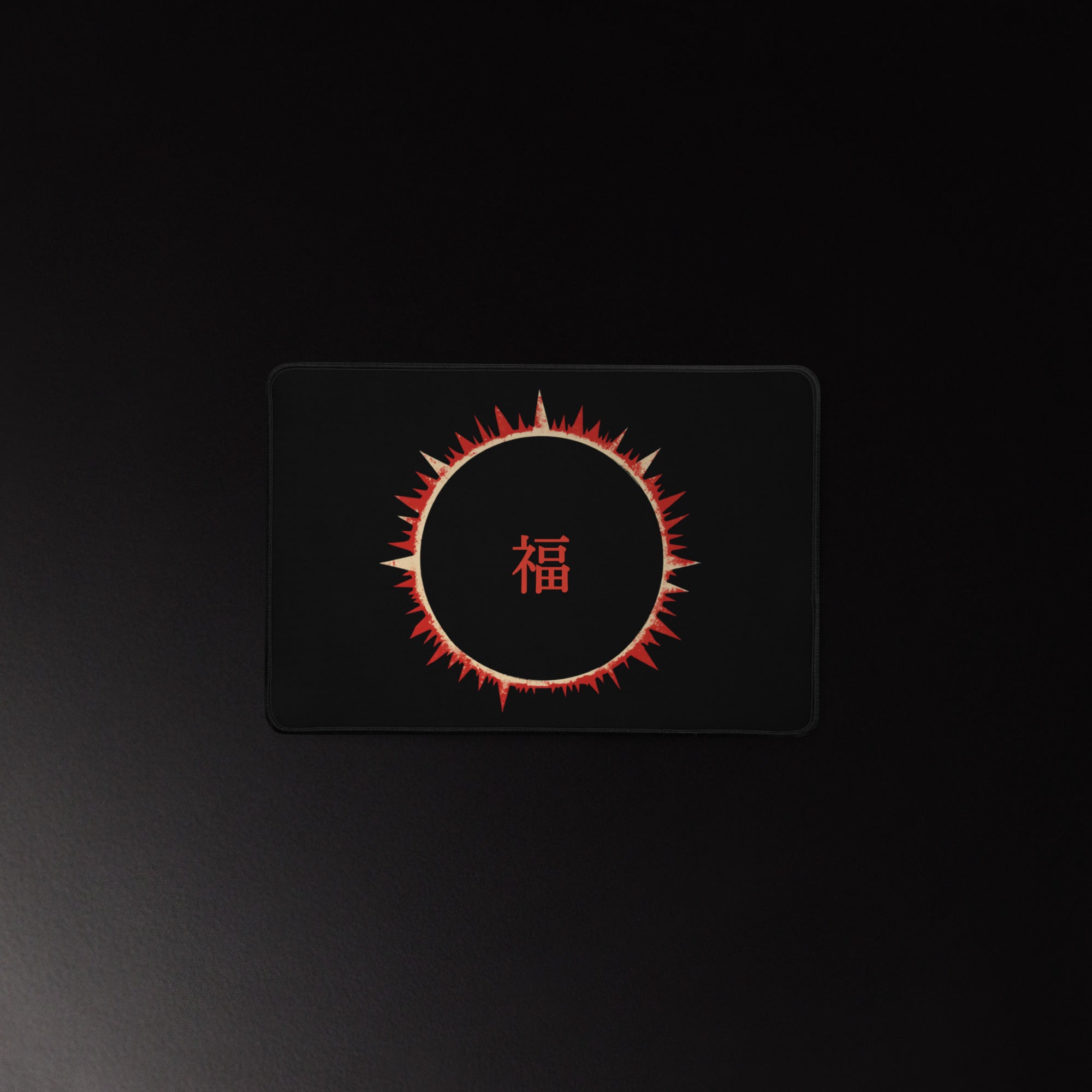 SOFUA XL desk mat with eclipse design — full desk setup