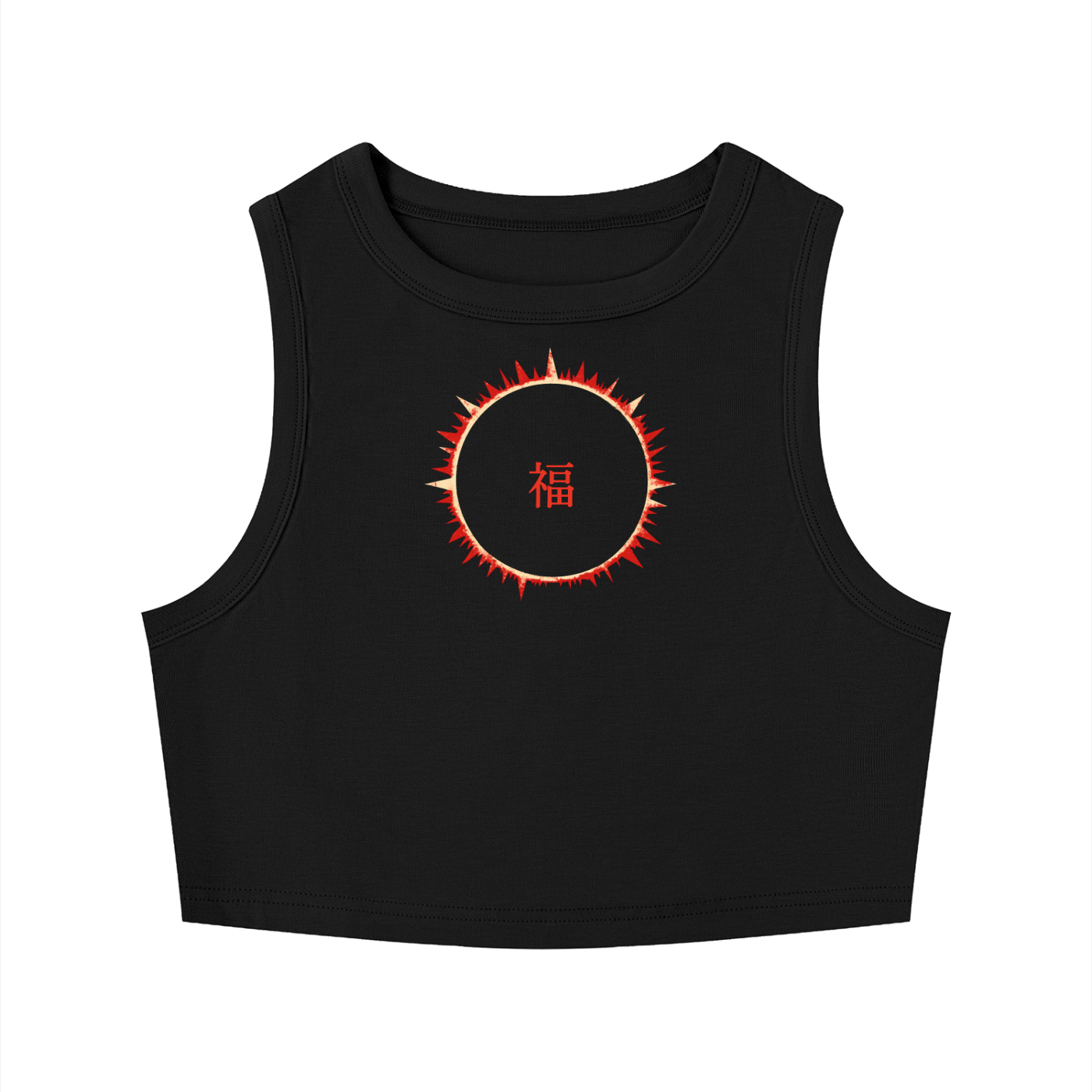 SOFUA Women's Crop Tank — black cropped tank with red 福 mark