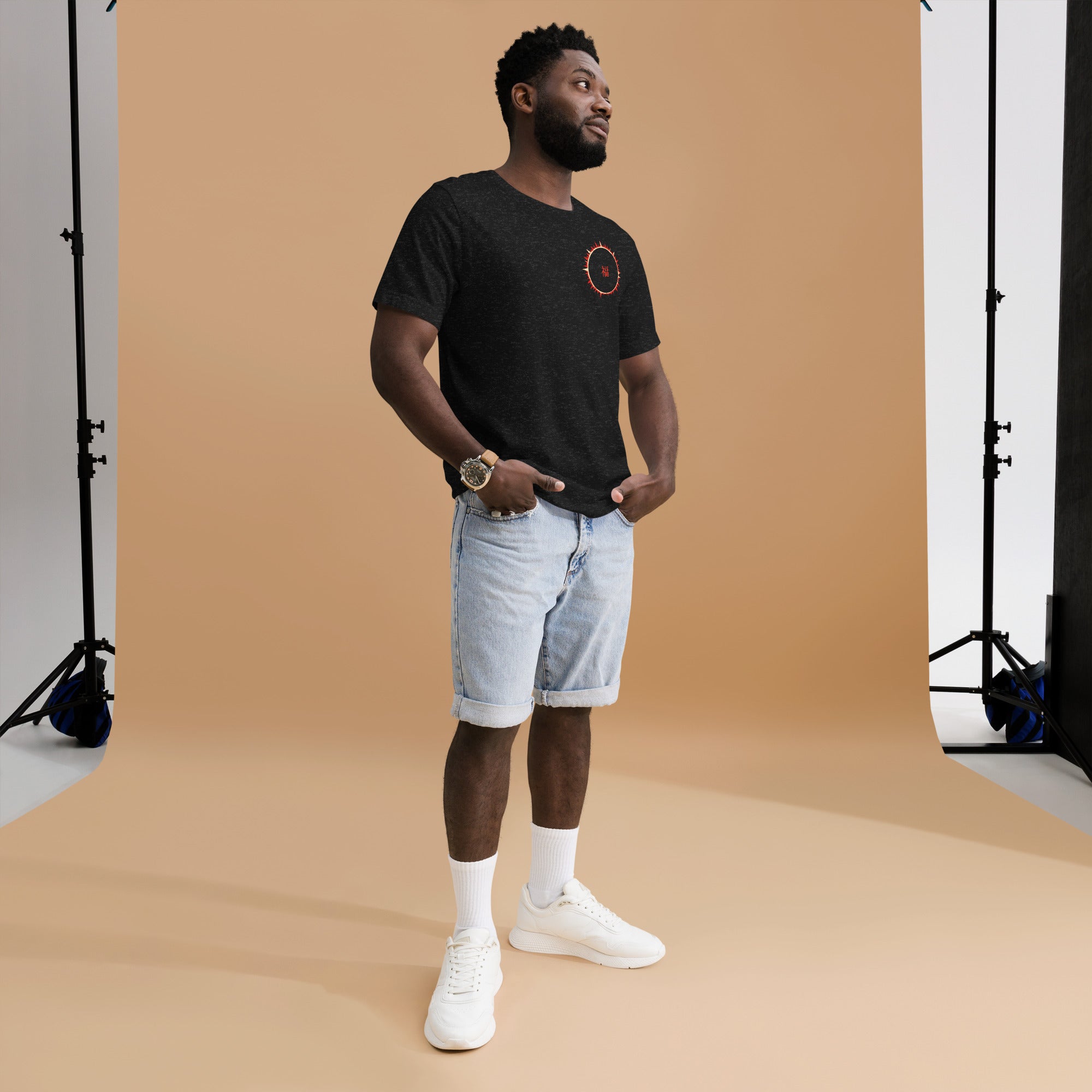 SOFUA Logo Tee — black heather tee with eclipse mark, front view